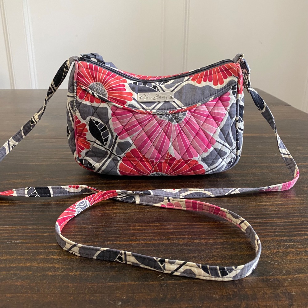 Vera Bradley Small Crossbody Bag Cherry Blossoms quilted Pink Gray Purse